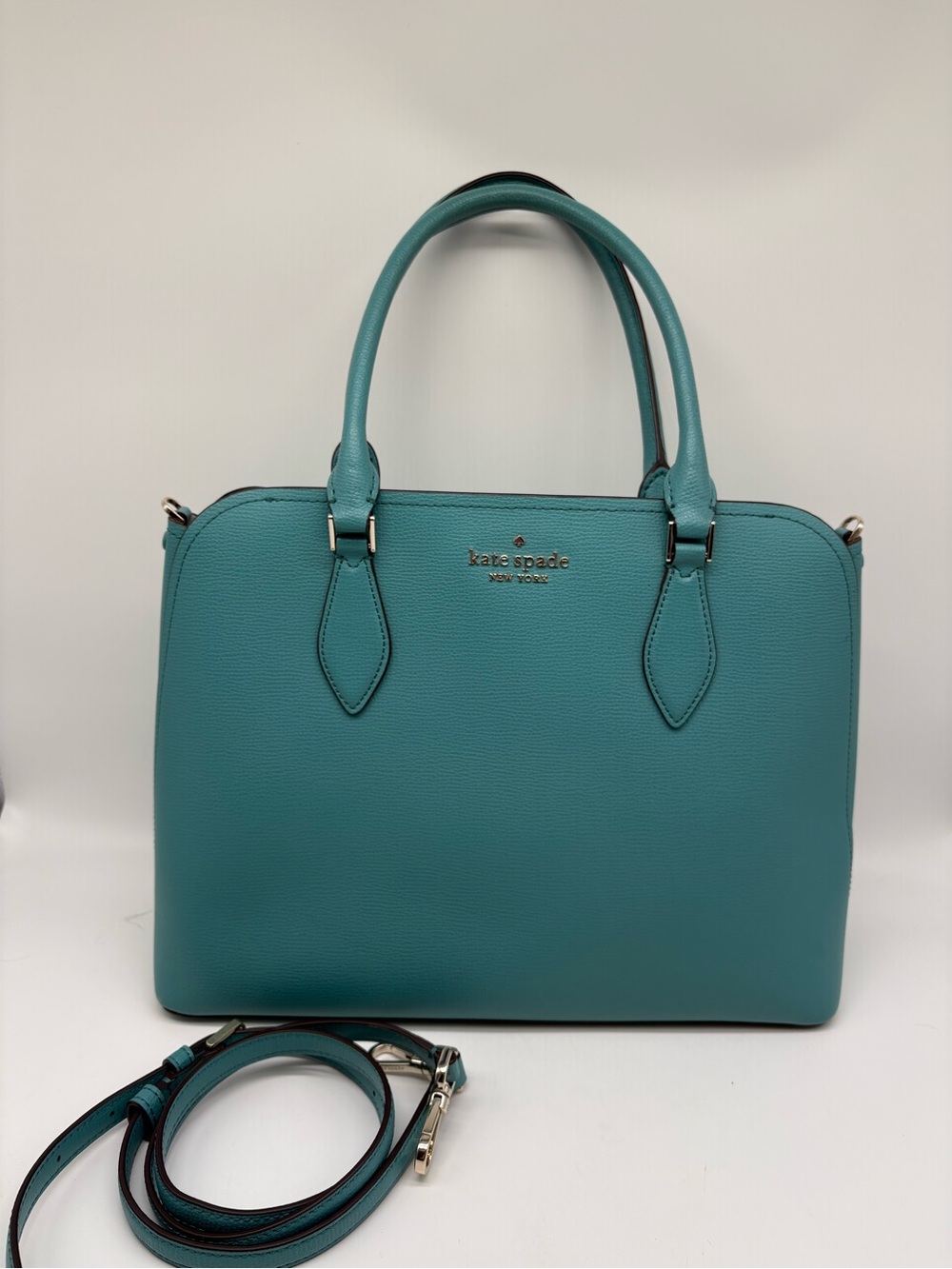 Kate Spade NY Darcy Satchel Crossbody Stone Blue Turquoise Leather Handbag